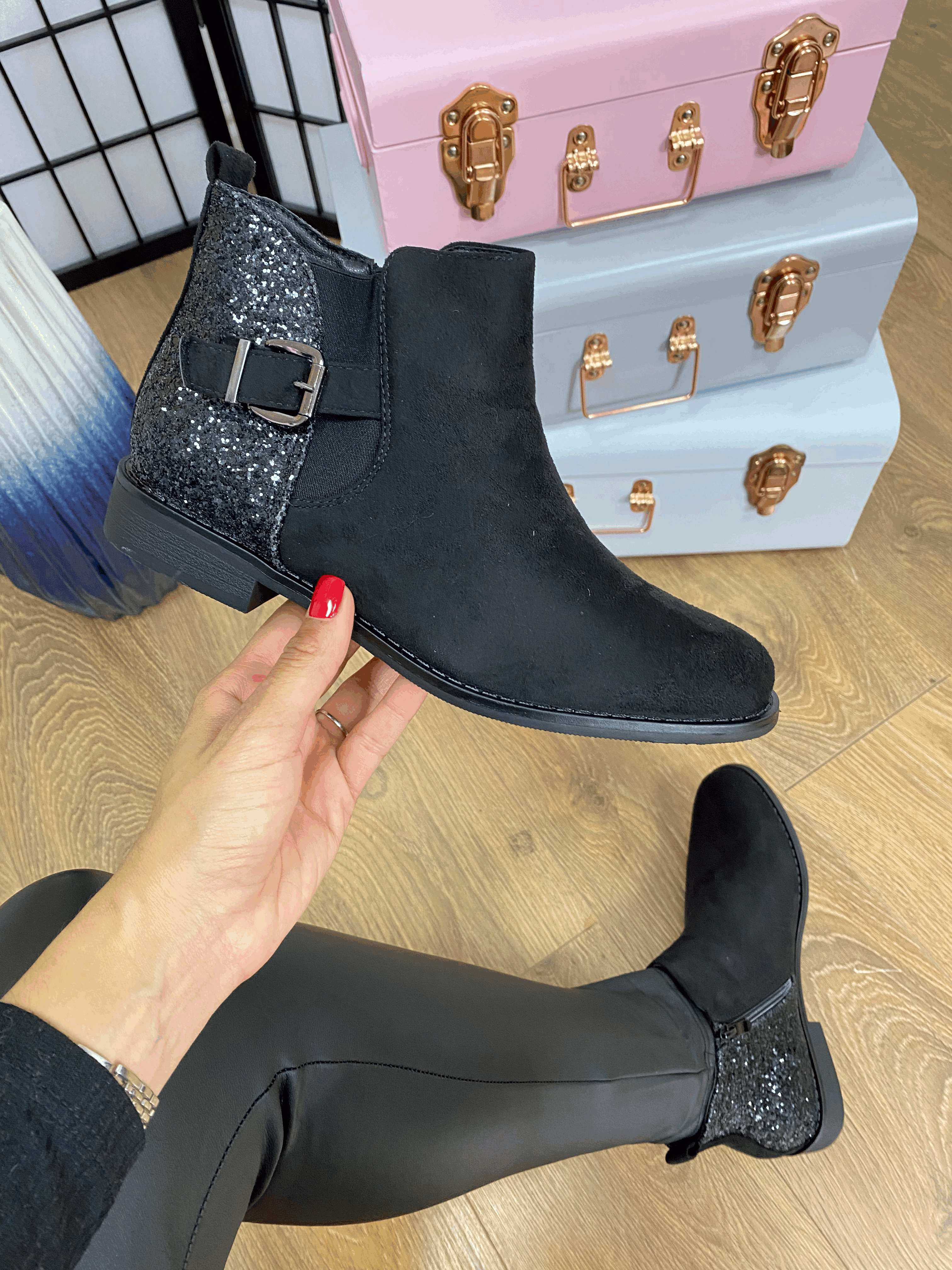 Emmie Glitter Faux Suede Ankle Boots