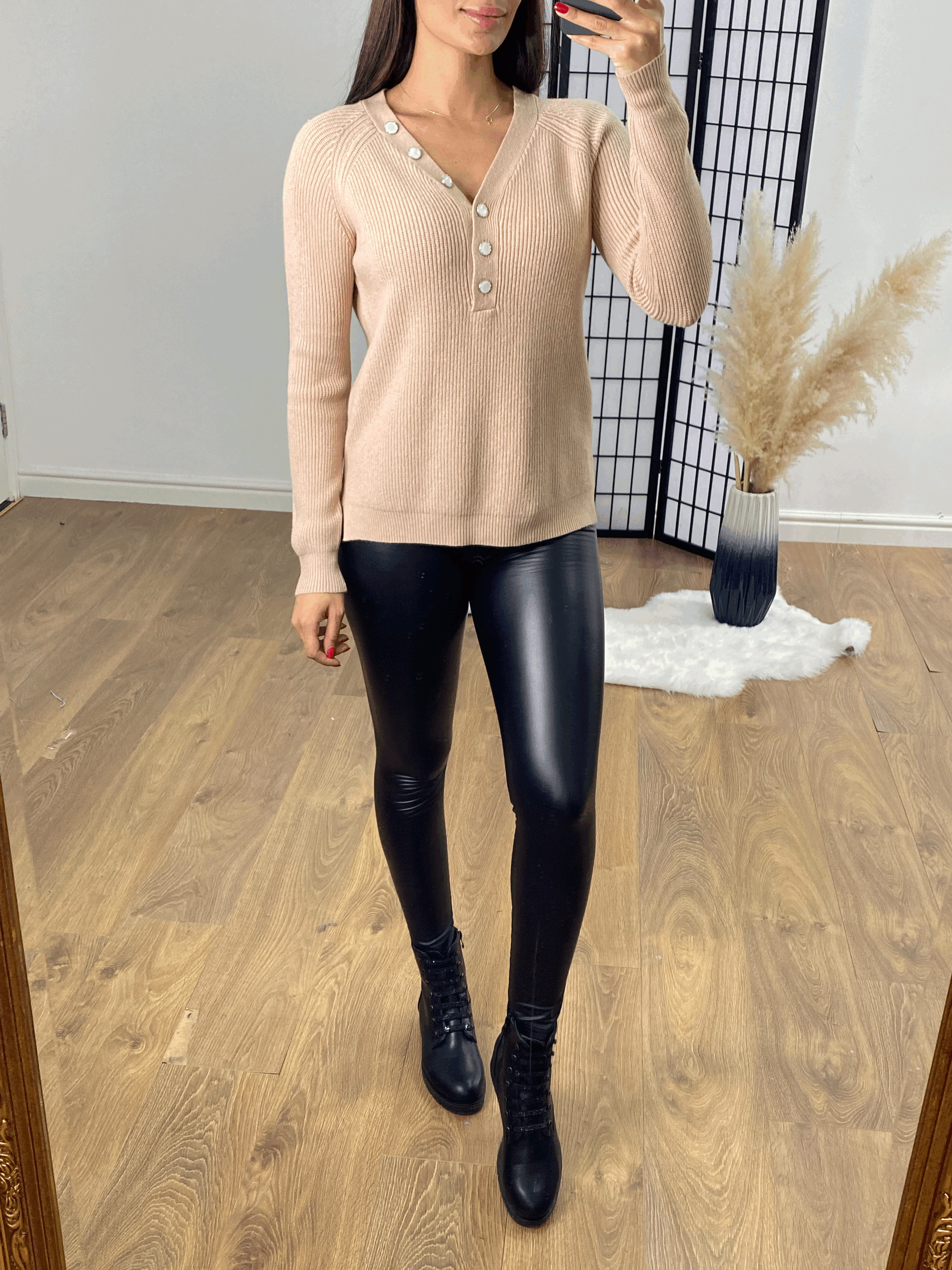 Shaney Button Detail Ribbed Jumper