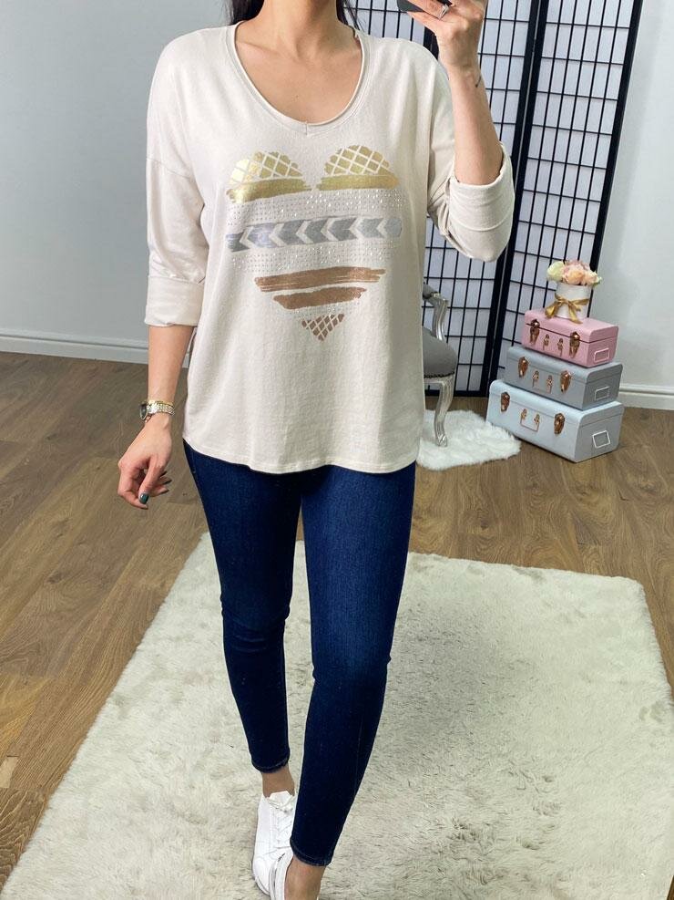 Tova Metallic Stencil Diamante Panel Heart Sweatshirt