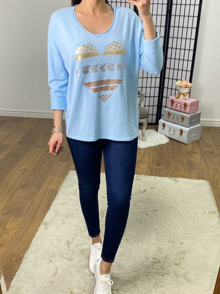 Tova Metallic Stencil Diamante Panel Heart Sweatshirt