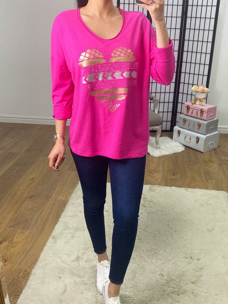 Tova Metallic Stencil Diamante Panel Heart Sweatshirt