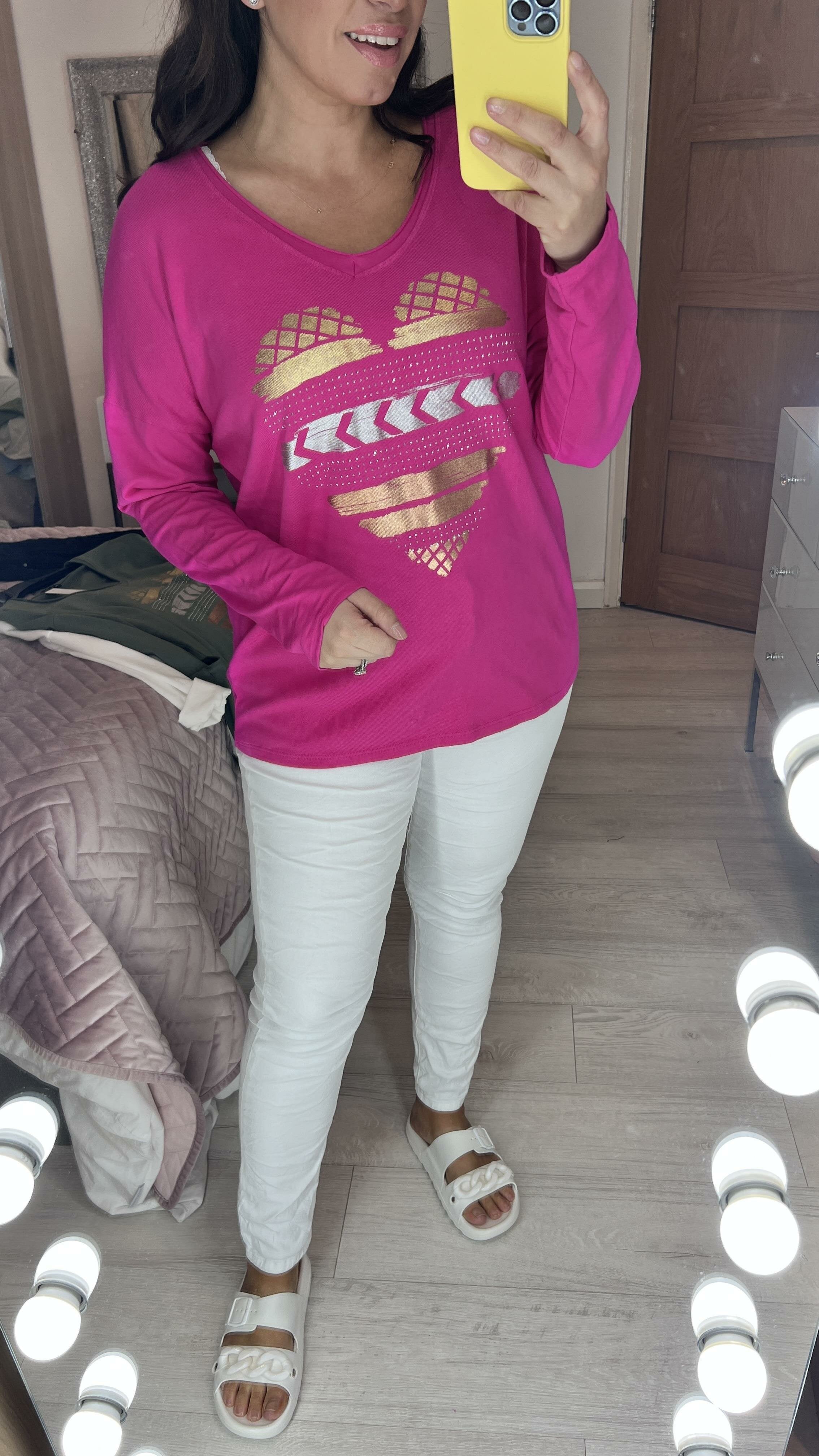 Tova Metallic Stencil Diamante Panel Heart Sweatshirt