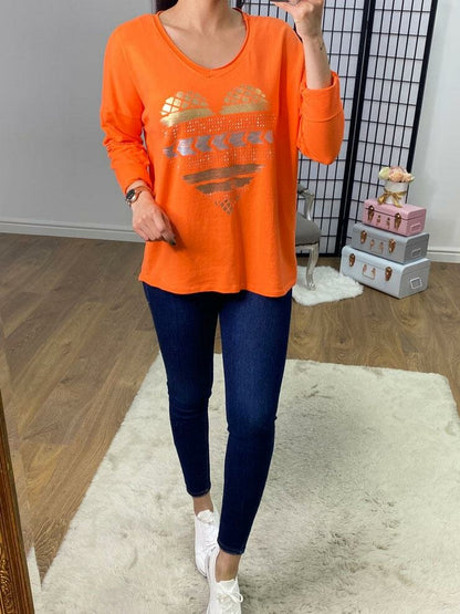 Tova Metallic Stencil Diamante Panel Heart Sweatshirt