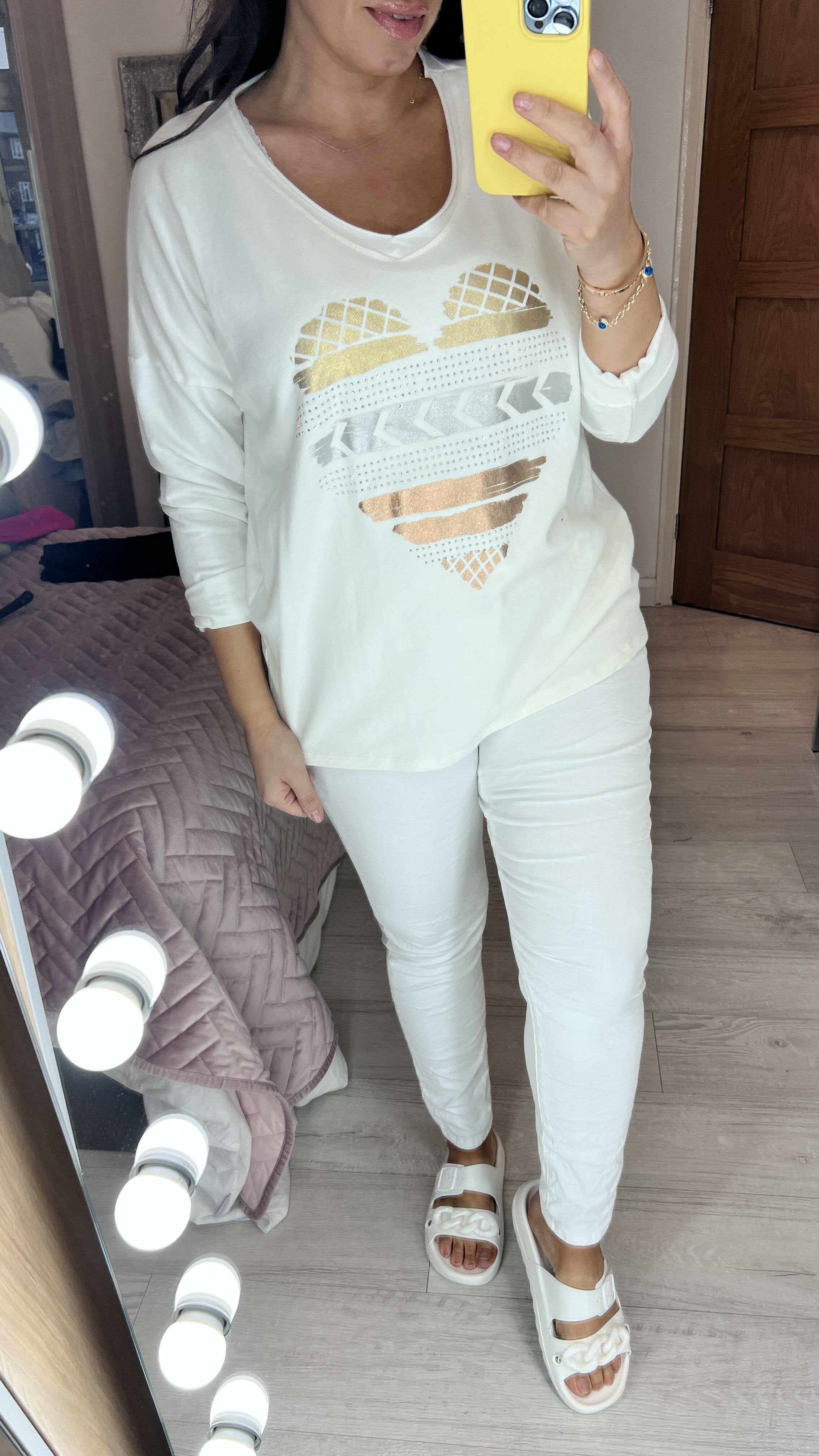 Tova Metallic Stencil Diamante Panel Heart Sweatshirt