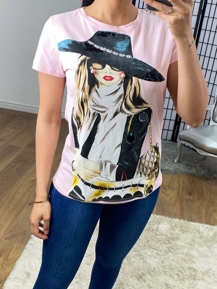 Tricia Lady Slogan 3D Beaded Detail T-shirt