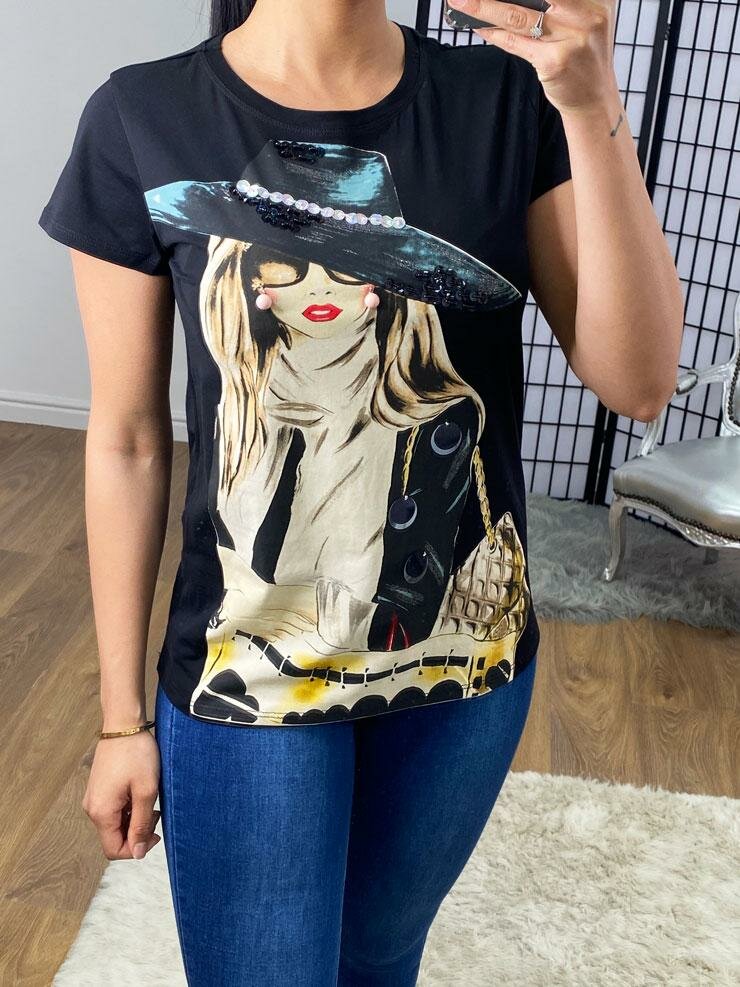 Tricia Lady Slogan 3D Beaded Detail T-shirt