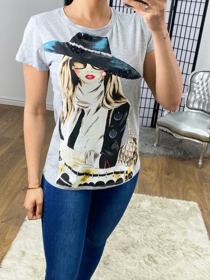 Tricia Lady Slogan 3D Beaded Detail T-shirt