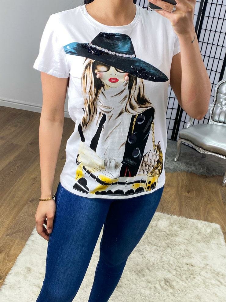 Tricia Lady Slogan 3D Beaded Detail T-shirt