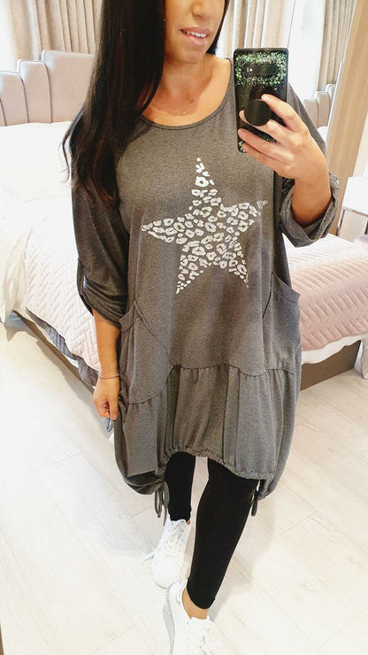 Tristina Leopard Silver Star Rouched Detailed Top