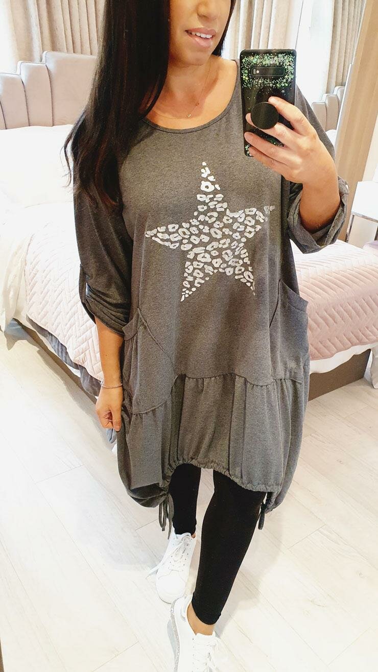 Tristina Leopard Silver Star Rouched Detailed Top