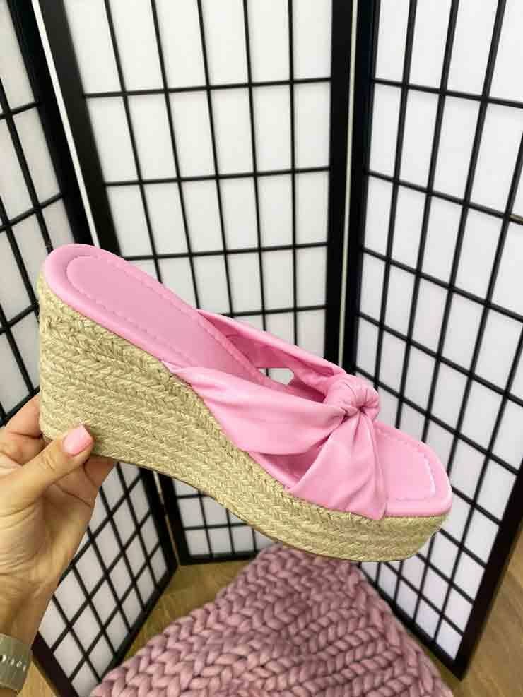 Troian Knot Front Straw Platform Wedge Sandal