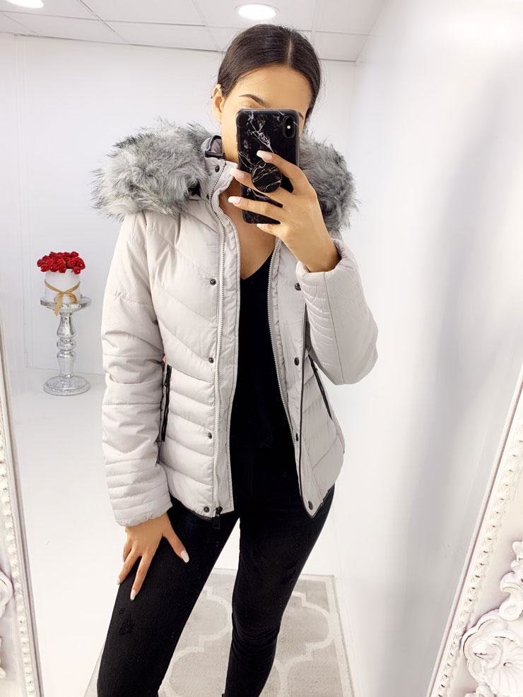 Ursula GREY Padded Faux Fur Hooded Coat