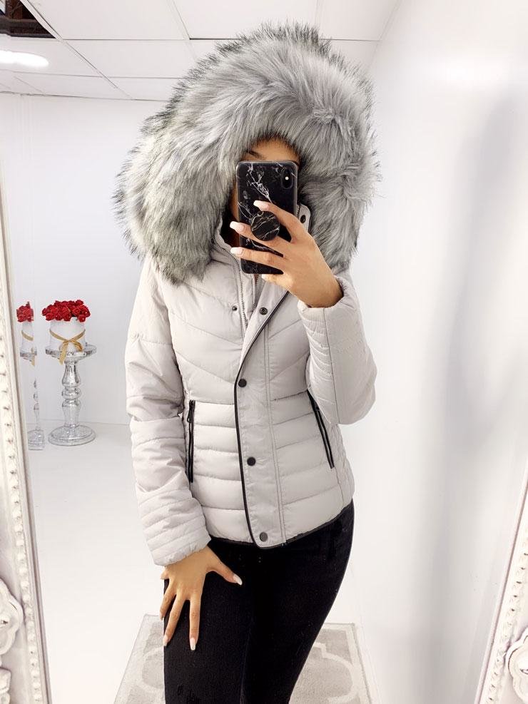 Ursula GREY Padded Faux Fur Hooded Coat