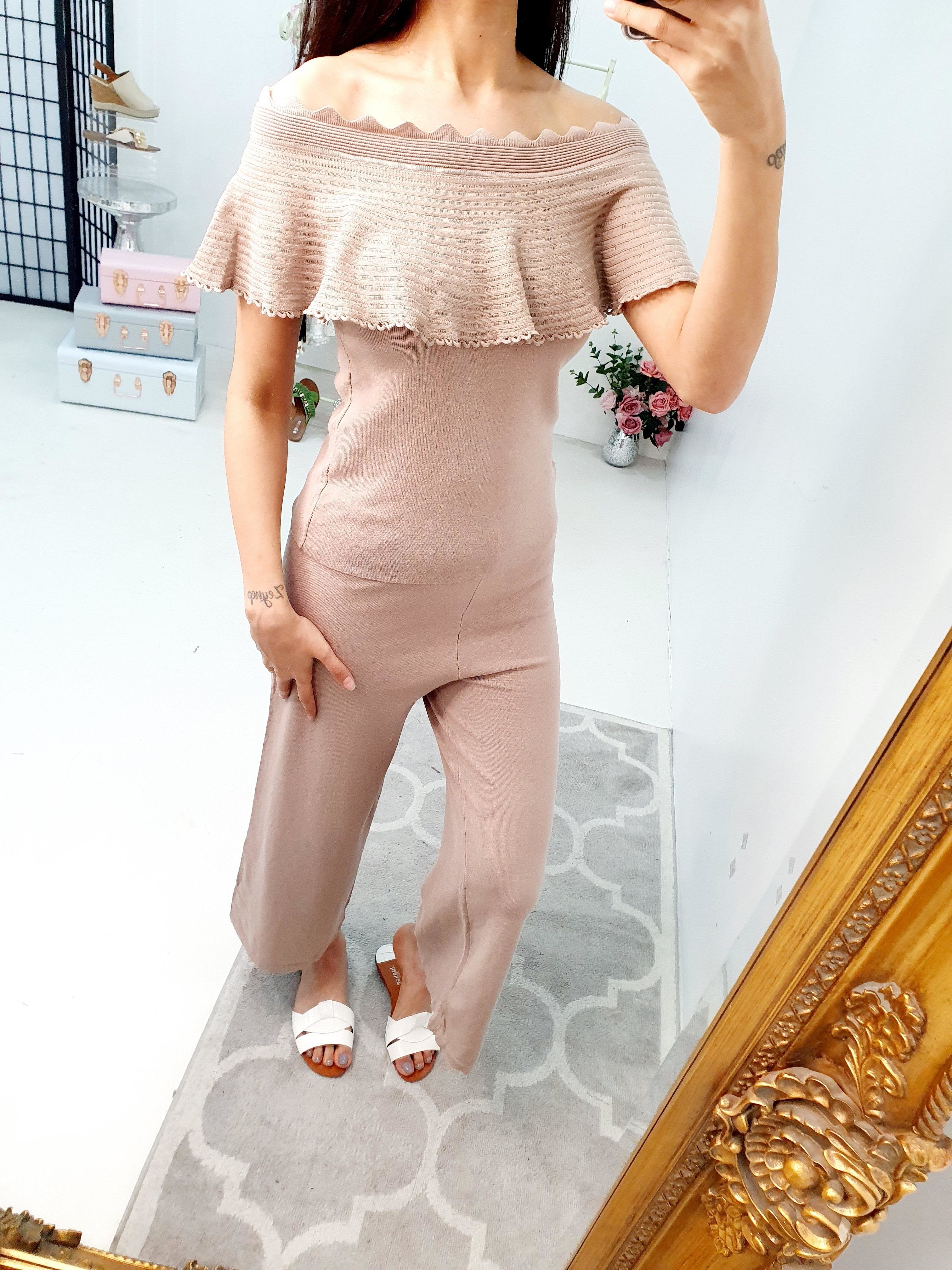 Varna Bardot Cropped Wide Leg Lounge Set