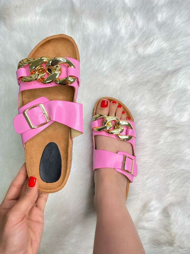 Vegas Chain Detail Double Strap Slider