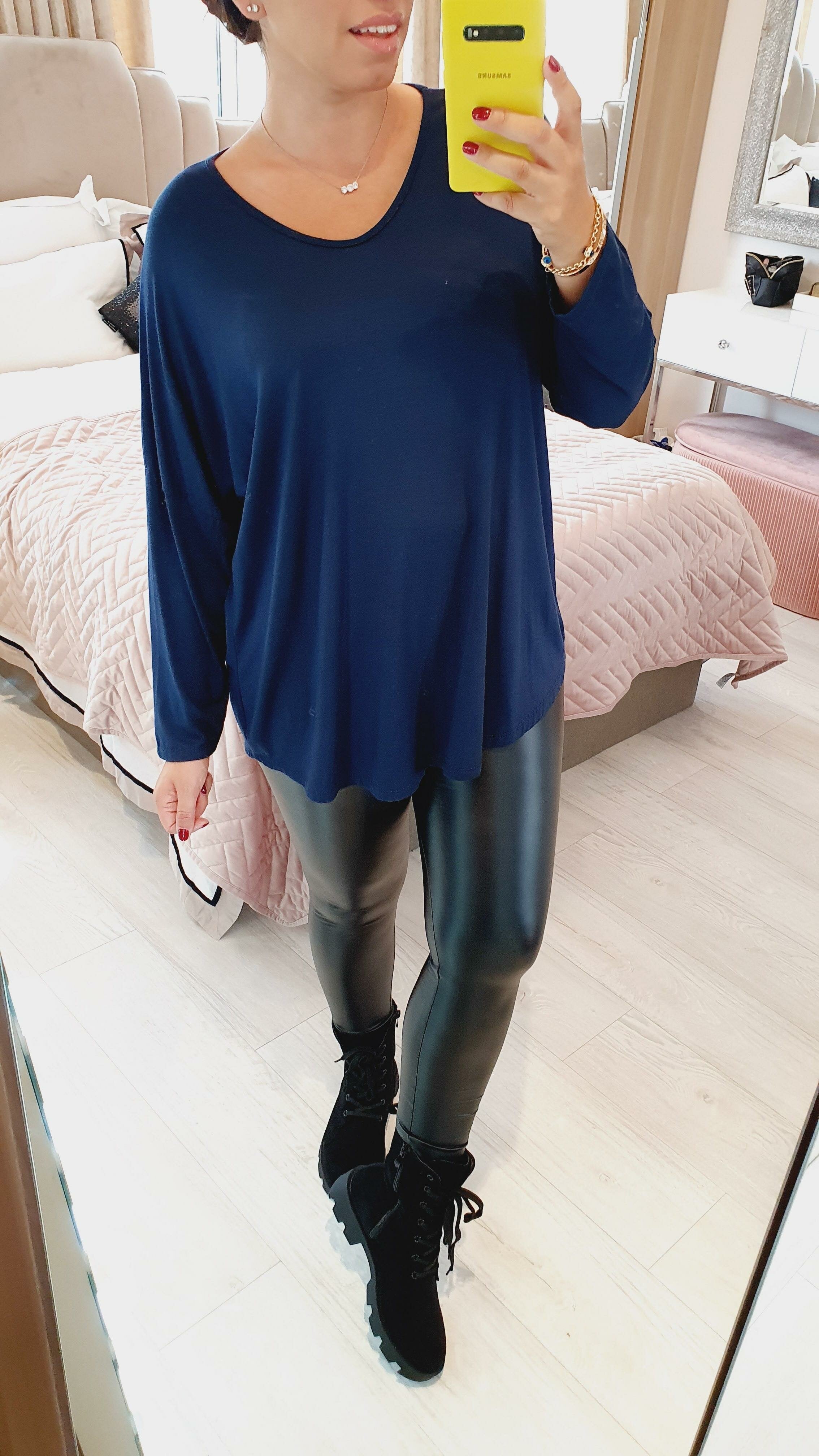 Veronika Oversized Plain V-neck Basic Top