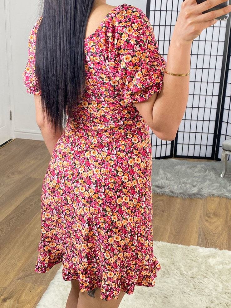 Veronique Floral Puff Sleeve Sweetheart Mini Dress
