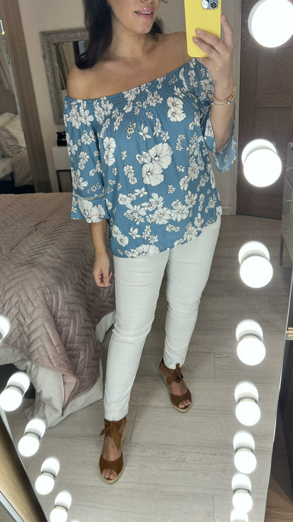 Viola Floral Print Bardot Top