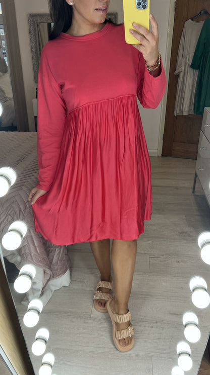 Wanda Duo Fabric Satin Hem Sweatshirt Dress