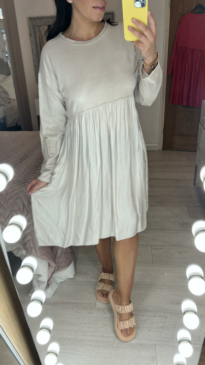 Wanda Duo Fabric Satin Hem Sweatshirt Dress