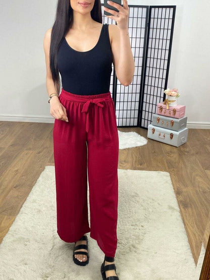 Westie Plain Tie Waist Palazzo Trousers