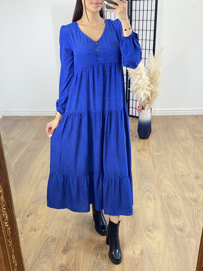 Westley Royal Blue Cheetah Print Smock Maxi Dress