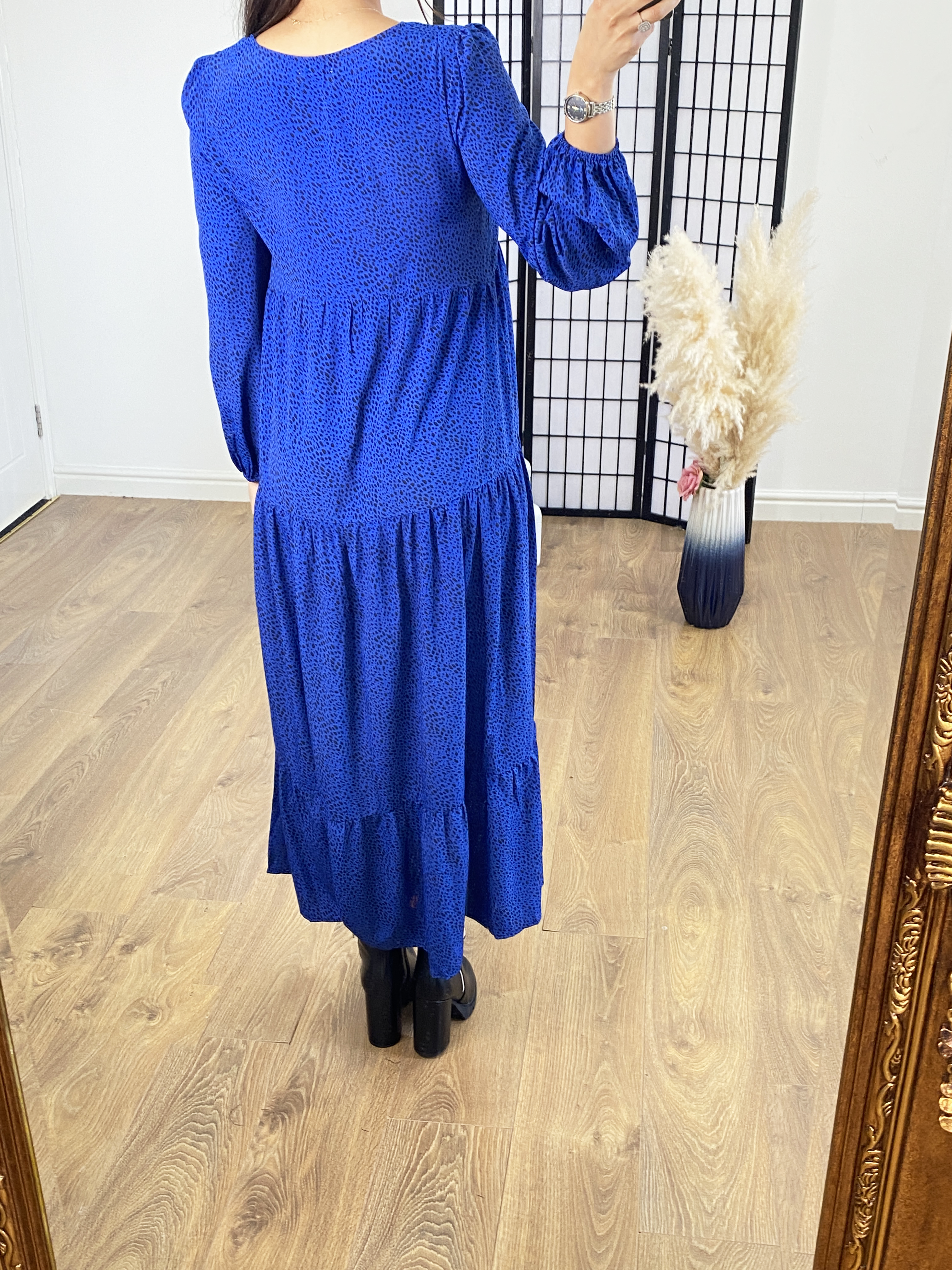 Westley Royal Blue Cheetah Print Smock Maxi Dress