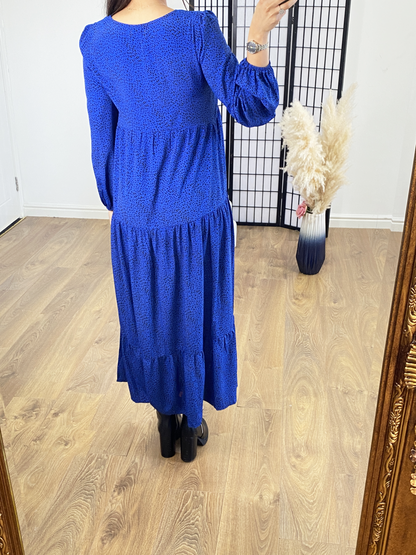 Westley Royal Blue Cheetah Print Smock Maxi Dress