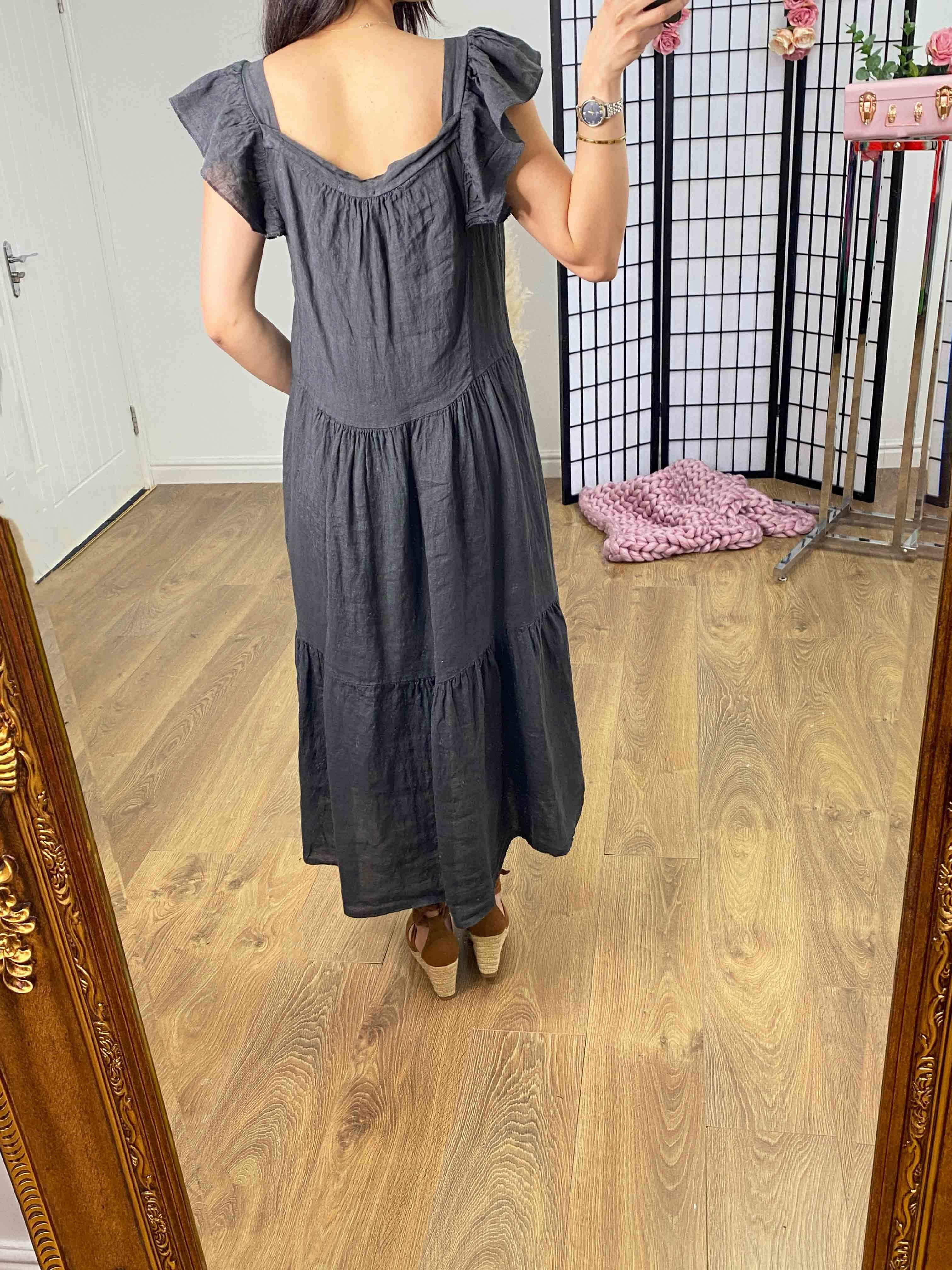 Xana Ruffle Sleeve Tiered Linen Dress