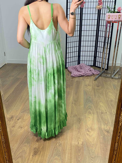 Yeliz Tie Dye Ruffle Dipped Hem Dress