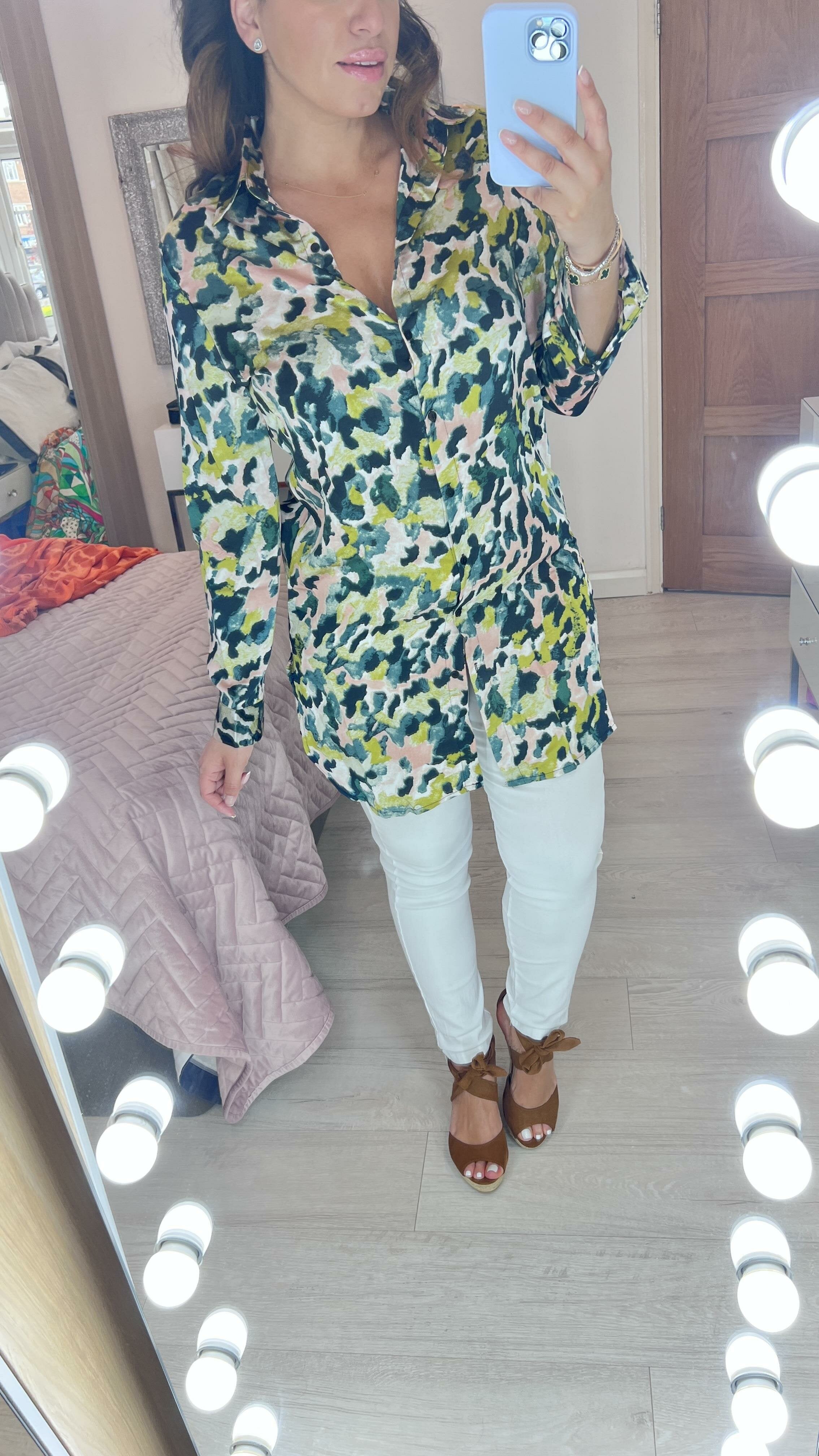 Zandra Satin Smudge Print Shirt Tunic