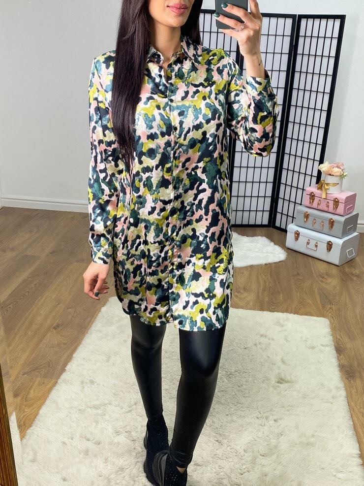 Zandra Satin Smudge Print Shirt Tunic