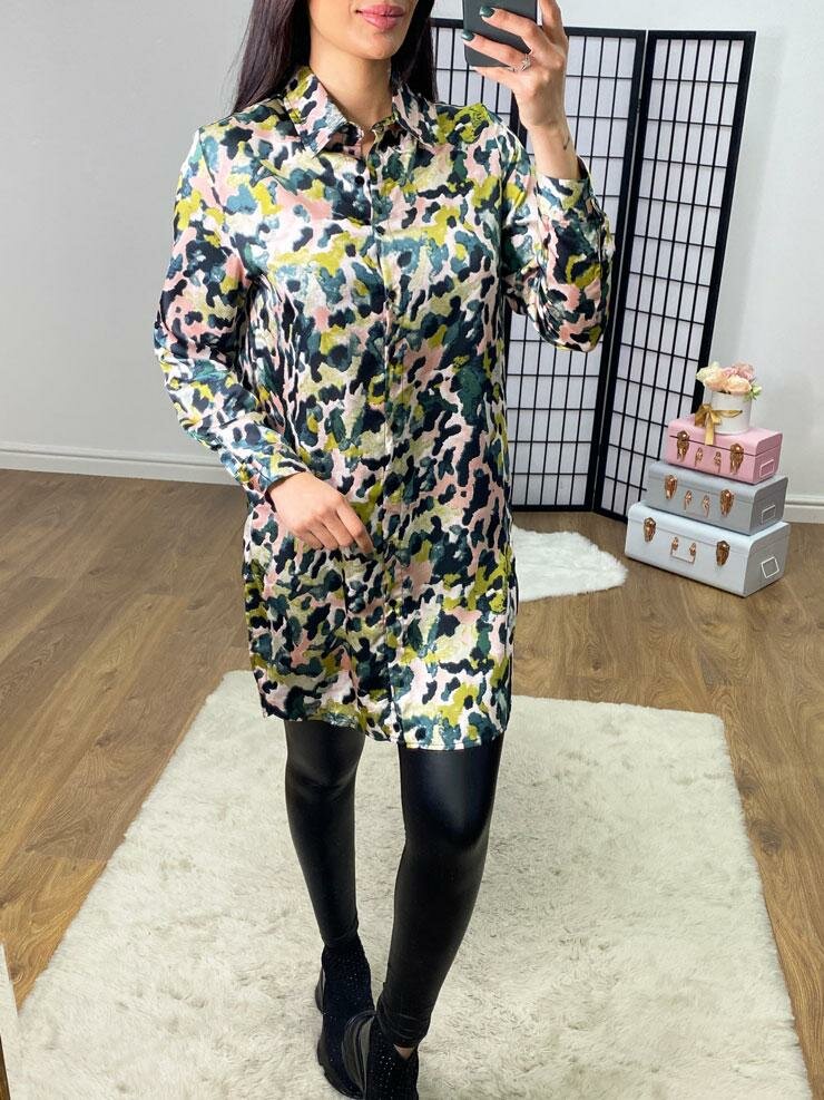 Zandra Satin Smudge Print Shirt Tunic